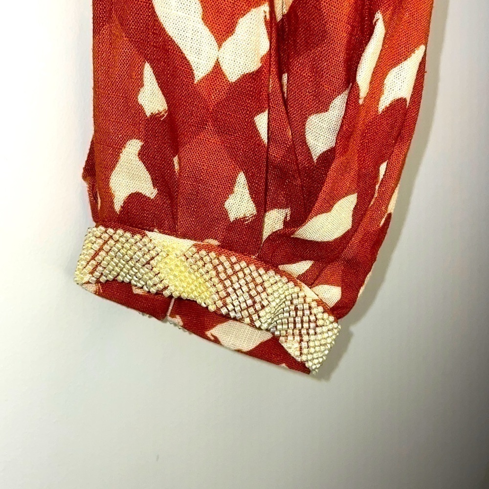 Zara Linen Blend Printed Wrap Crop Top Terracotta And Cream side zip closure NWT - Picture 8 of 10